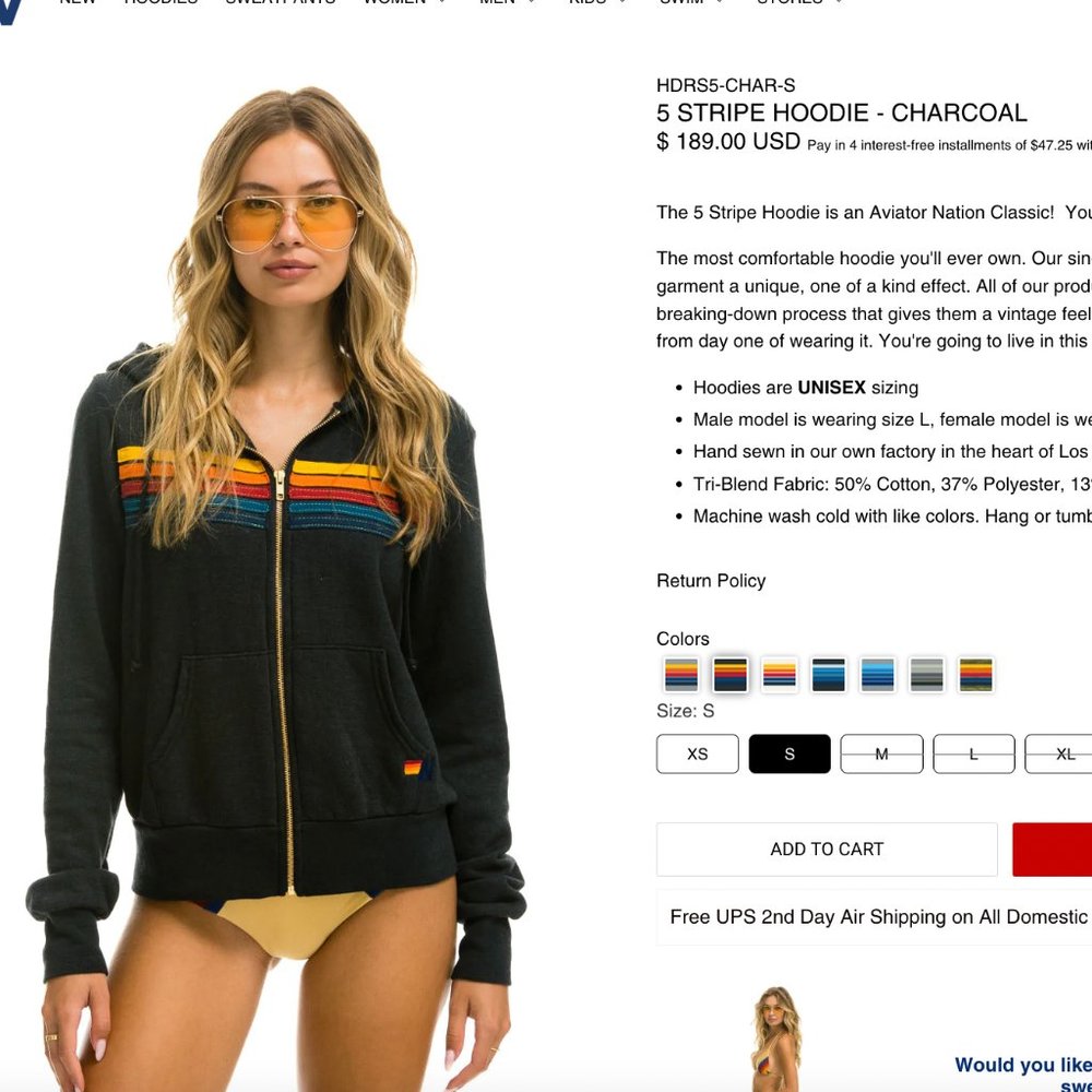 5 STRIPE HOODIE - CHARCOAL